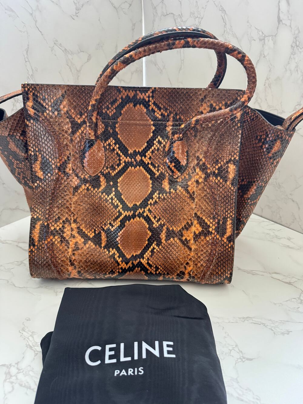 Exotic Celine Phantom Tote in Brown Python